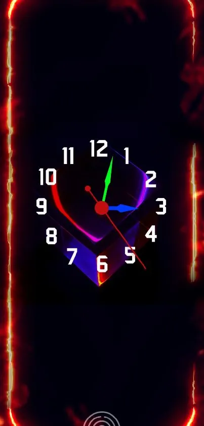 Vibrant neon clock face wallpaper with glowing numbers.