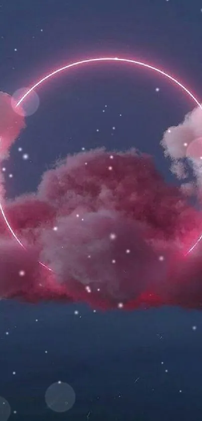 Pink neon cloud wallpaper with glowing circle design.