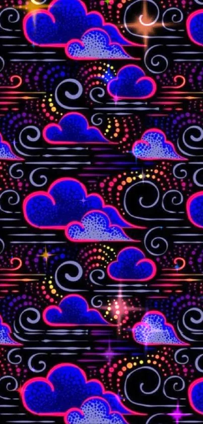 Vibrant neon cloud wallpaper with colorful swirls.