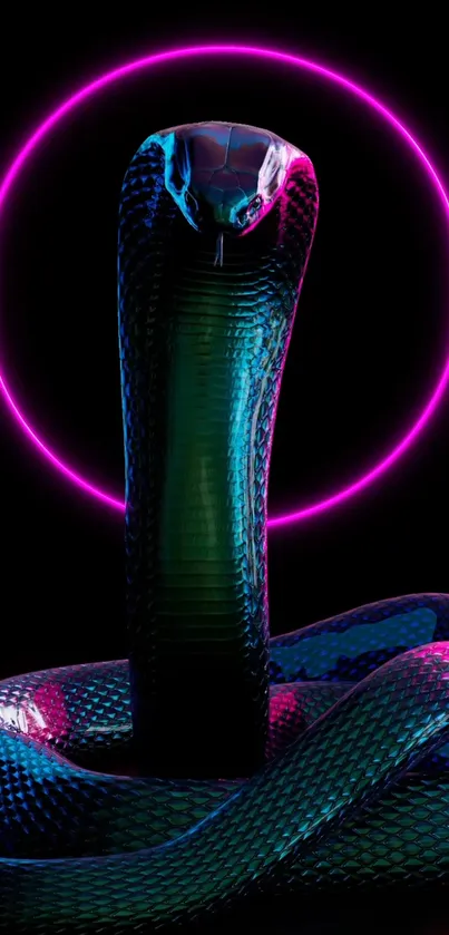 Neon cobra with pink glow and dark background for mobile wallpaper.