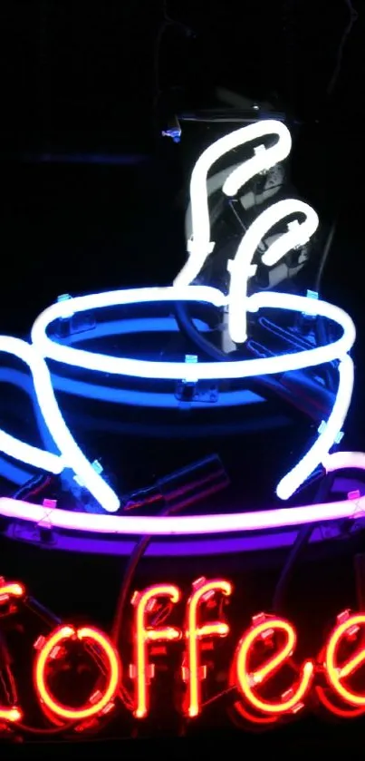 Neon coffee cup and steam glowing art.