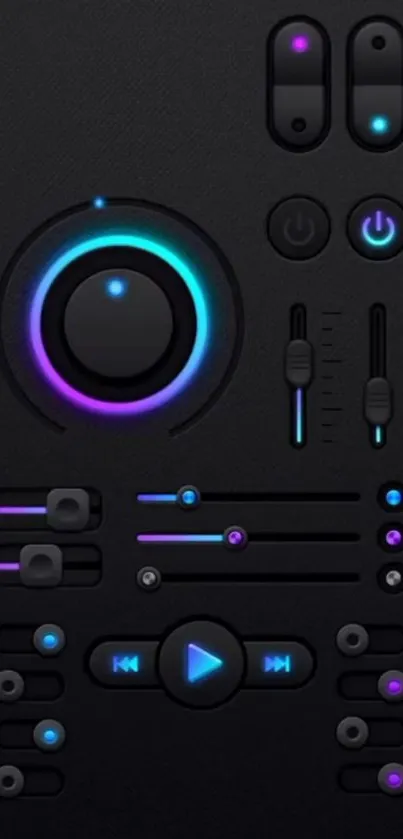 Futuristic neon controls on dark wallpaper