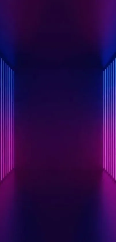 Neon corridor wallpaper with purple and blue hues.