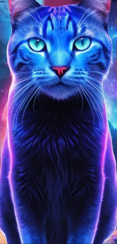 Neon cat with galaxy background wallpaper