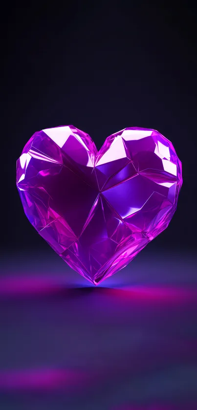 Neon crystal heart on dark background wallpaper.