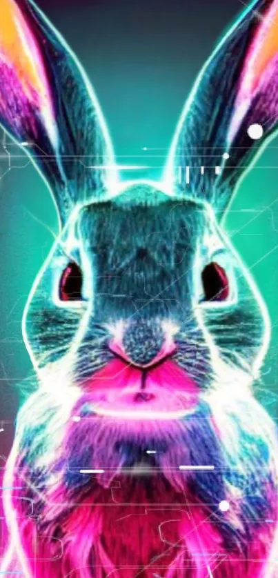 Neon cyber bunny digital art with futuristic design.