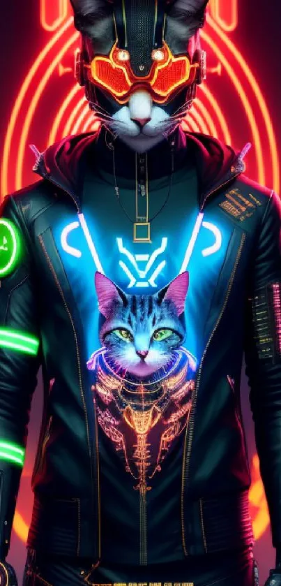 Futuristic neon cyber cat in digital art style with vibrant colors.