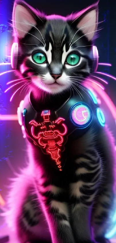 Neon striped cat with glowing lights and futuristic design.