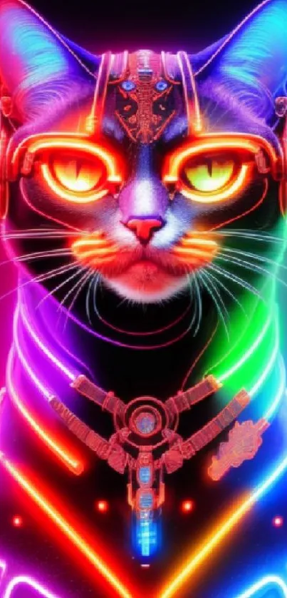 Neon cyber-themed cat with glowing colors.