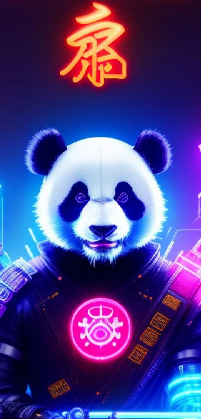 Neon cyberpunk panda with glowing colors in a tech-inspired digital art style.