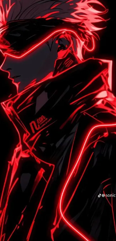 Silhouette of anime character in neon glow with a cyberpunk theme.