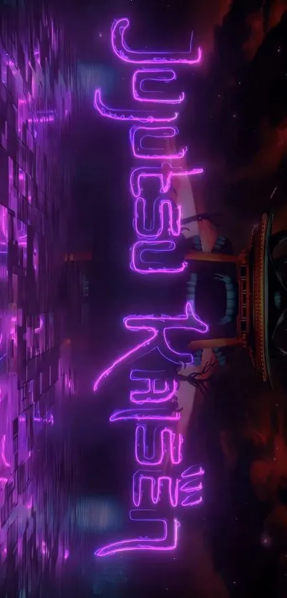 Neon cyberpunk anime wallpaper with vibrant purple hues and futuristic elements.