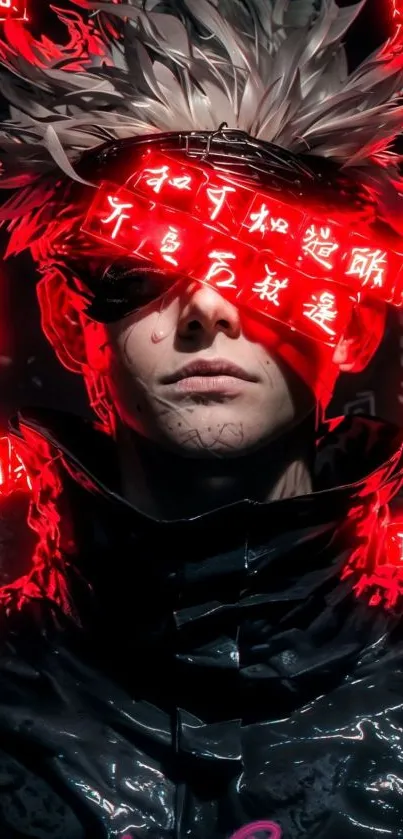 Cyberpunk anime wallpaper with neon red lights and dark futuristic design.