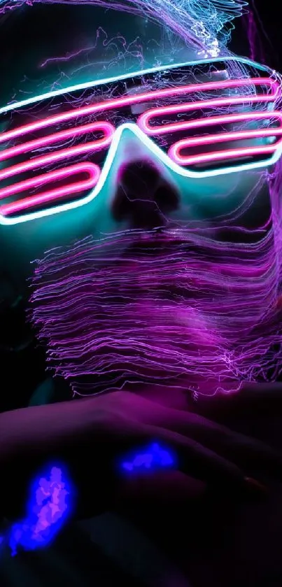 Futuristic neon cyberpunk wallpaper depicting vibrant digital art.