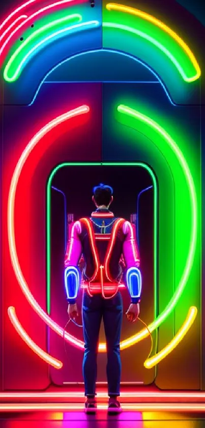 Vibrant neon cyberpunk art featuring a glowing futuristic design.