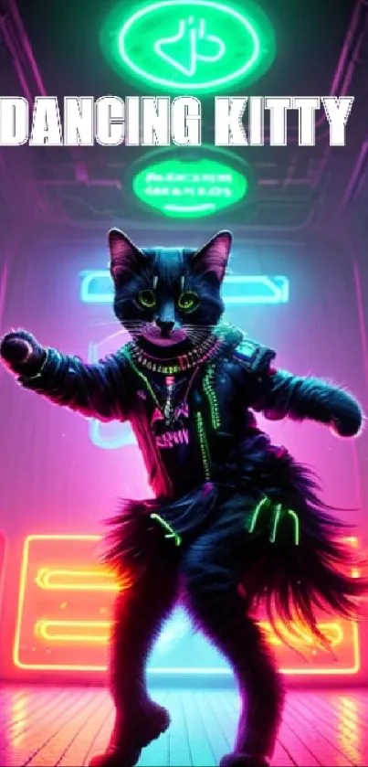 A cyberpunk cat dancing in neon lights.