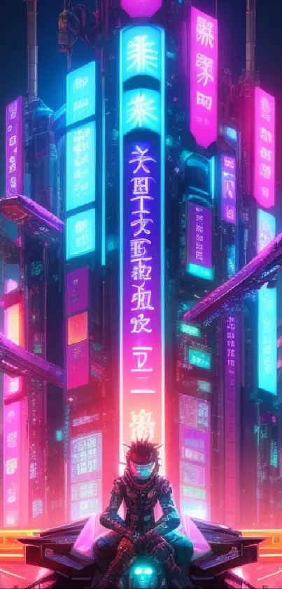 Neon cyberpunk cityscape with futuristic design.