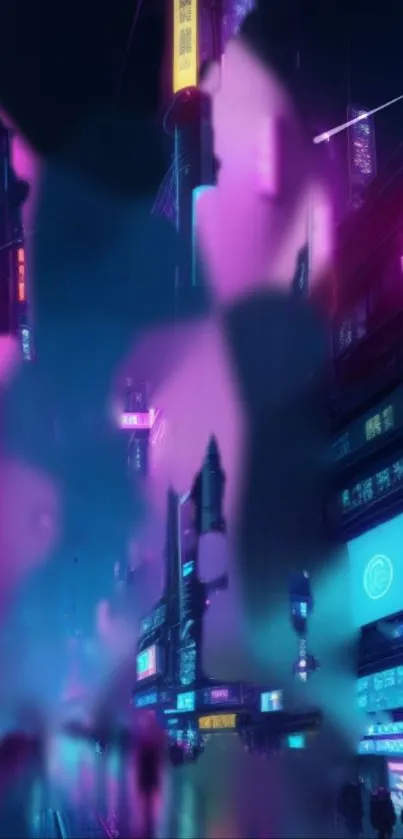 Futuristic neon cyberpunk city at night with vibrant colors.