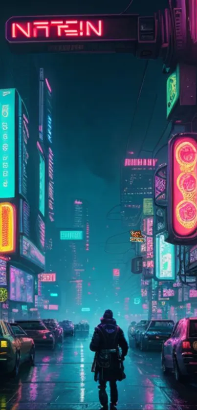 Neon-lit cyberpunk cityscape with vibrant signs and a futuristic street vibe.