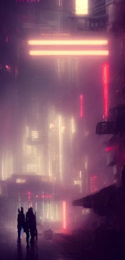 Futuristic neon cyberpunk cityscape wallpaper in dark purple hues.