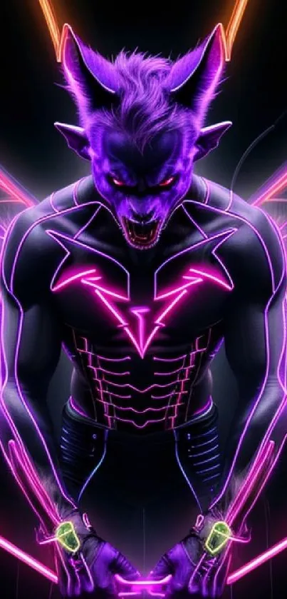 Neon cyberpunk creature with vibrant colors and futuristic design.