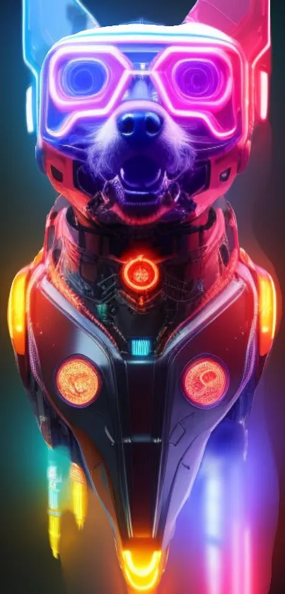 Futuristic cyberpunk dog in neon colors.