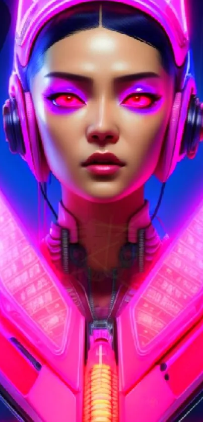 Neon cyberpunk female character in vibrant colors.