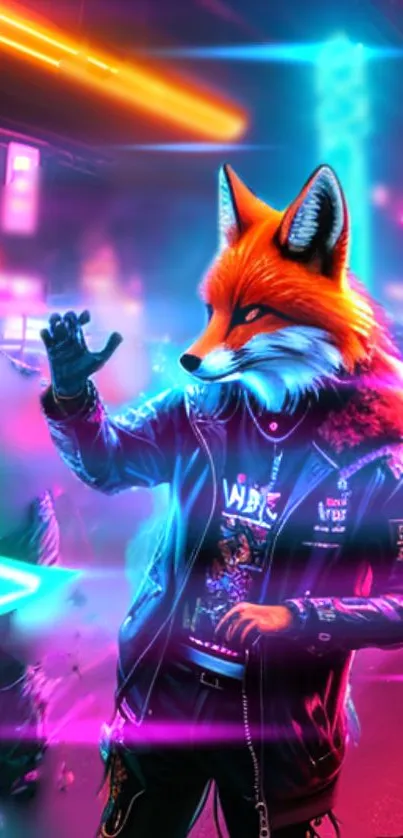 Vibrant cyberpunk fox art with neon lights.