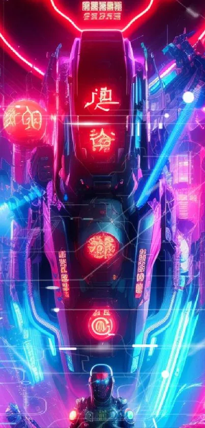 Vibrant neon cyberpunk sci-fi wallpaper with futuristic elements.