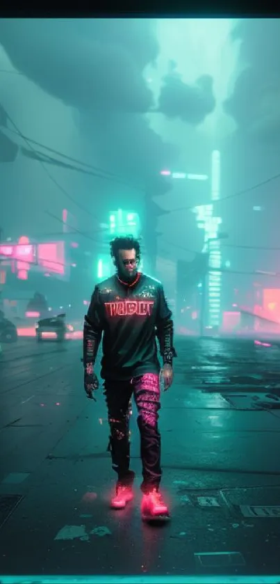 Futuristic neon-lit street with cyberpunk aesthetics.