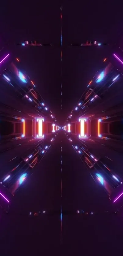 Vibrant neon cyberpunk tunnel wallpaper with futuristic design.