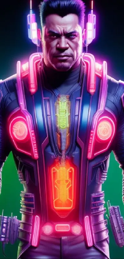 Neon cyberpunk warrior with vibrant lights and futuristic design.