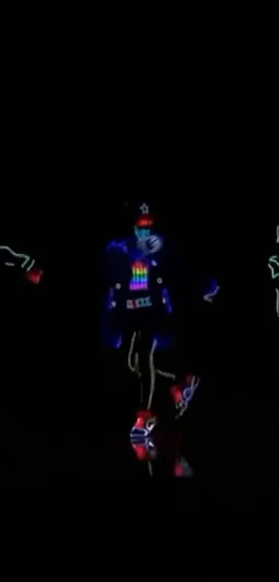 Vibrant neon dancers on a dark background.