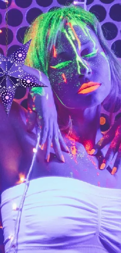 Neon-themed wallpaper with striking colors and a dancer full of energy.