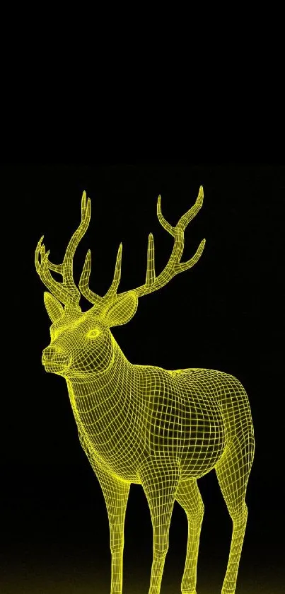 Neon yellow wireframe deer on black background.