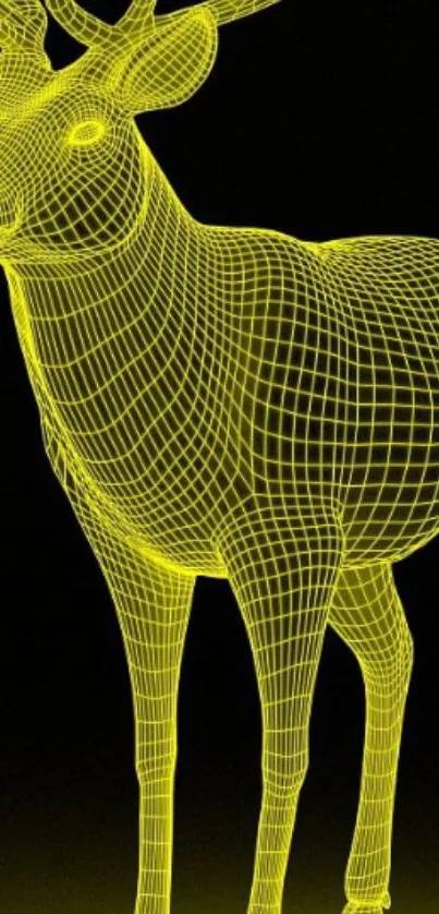 Neon yellow wireframe deer on black background.