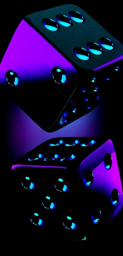 Abstract 3D neon dice on black background.