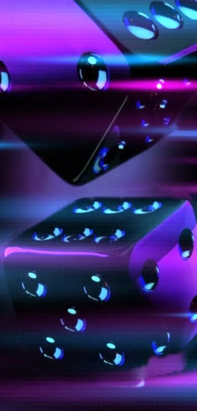 Vibrant neon dice with electric blue and purple design on mobile wallpaper.