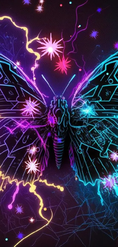 Neon digital butterfly with electric colors.