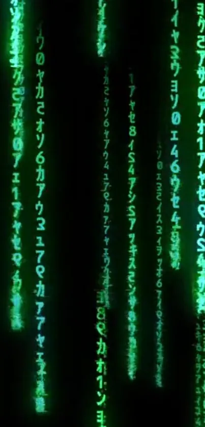 Neon green digital code wallpaper with cascading symbols.