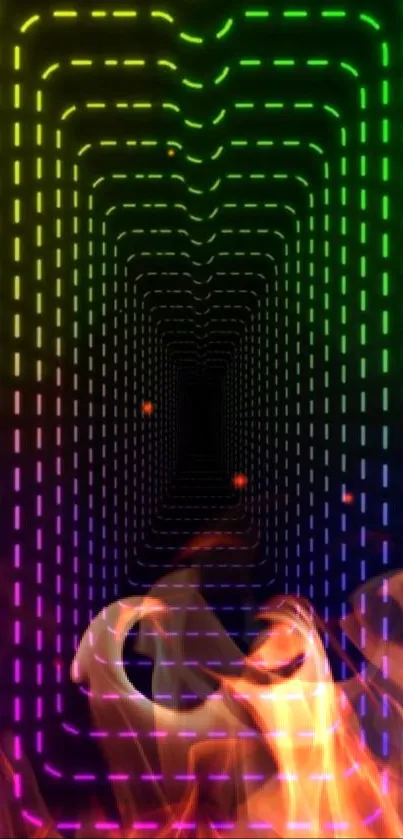 Vibrant neon tunnel and flames wallpaper.