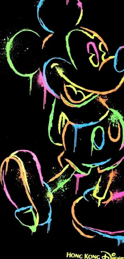 Neon outline of a Disney character on black background.