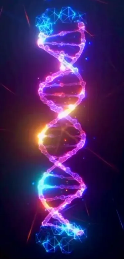 Neon abstract DNA strand wallpaper in vibrant colors.