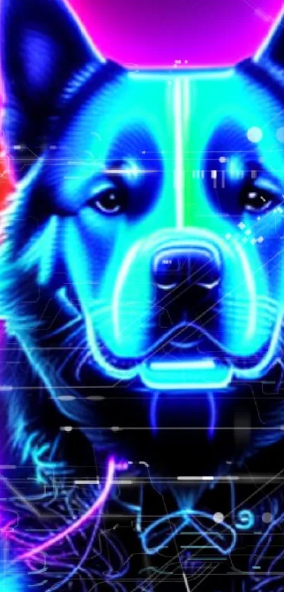 Neon dog artwork with vibrant glowing colors.