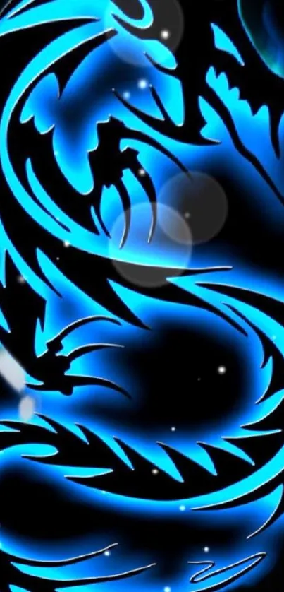 Neon dragon art with electric blue hues on a dark background for mobile wallpaper.