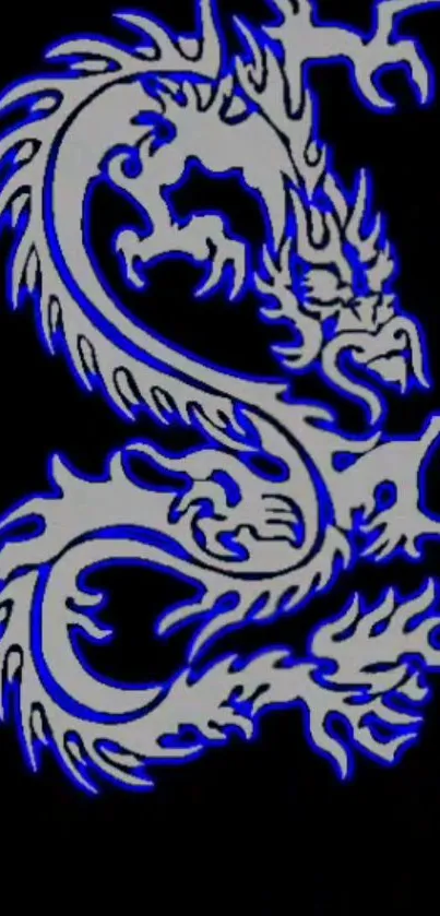 Neon dragon illustration on black background with blue accents.