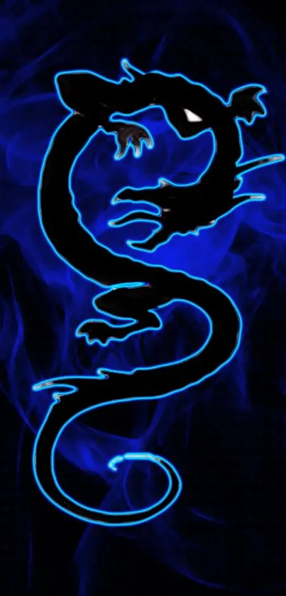 Neon blue dragon wallpaper with dark background.