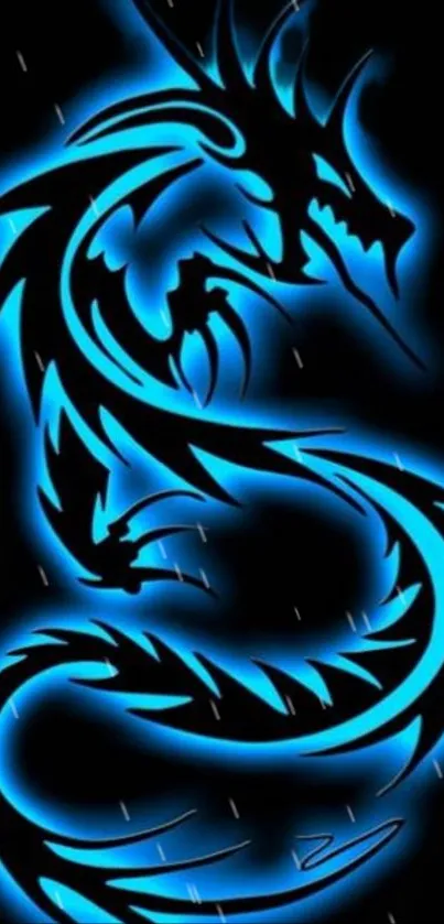 Neon dragon with blue glow on black background.