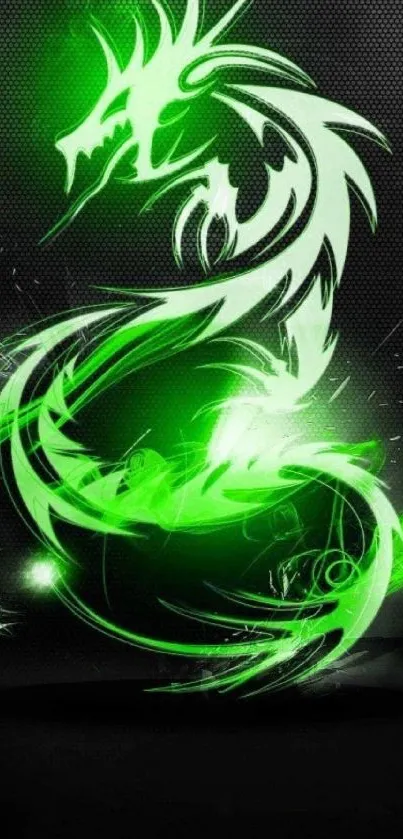 Neon green dragon art on dark background, perfect for phone wallpaper.