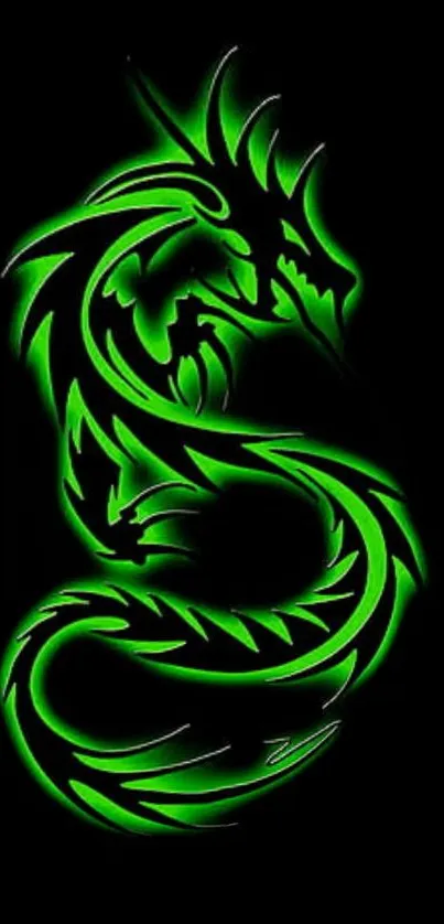 Neon green dragon on black background wallpaper.